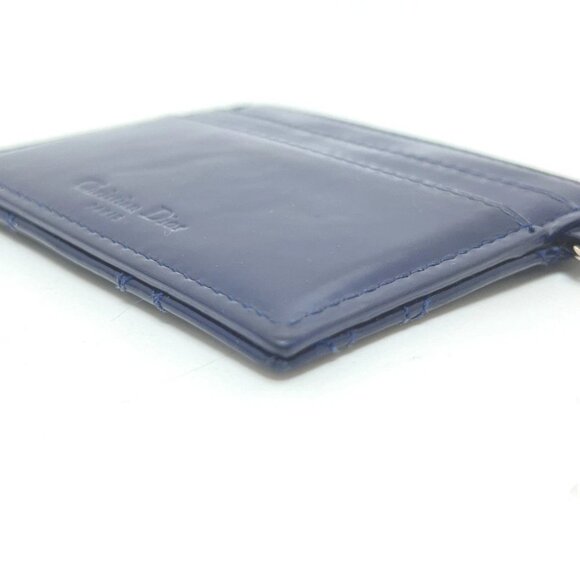 Dior Cannage Charm Flat Card Case Enamel / Leather blue - Picture 3 of 12